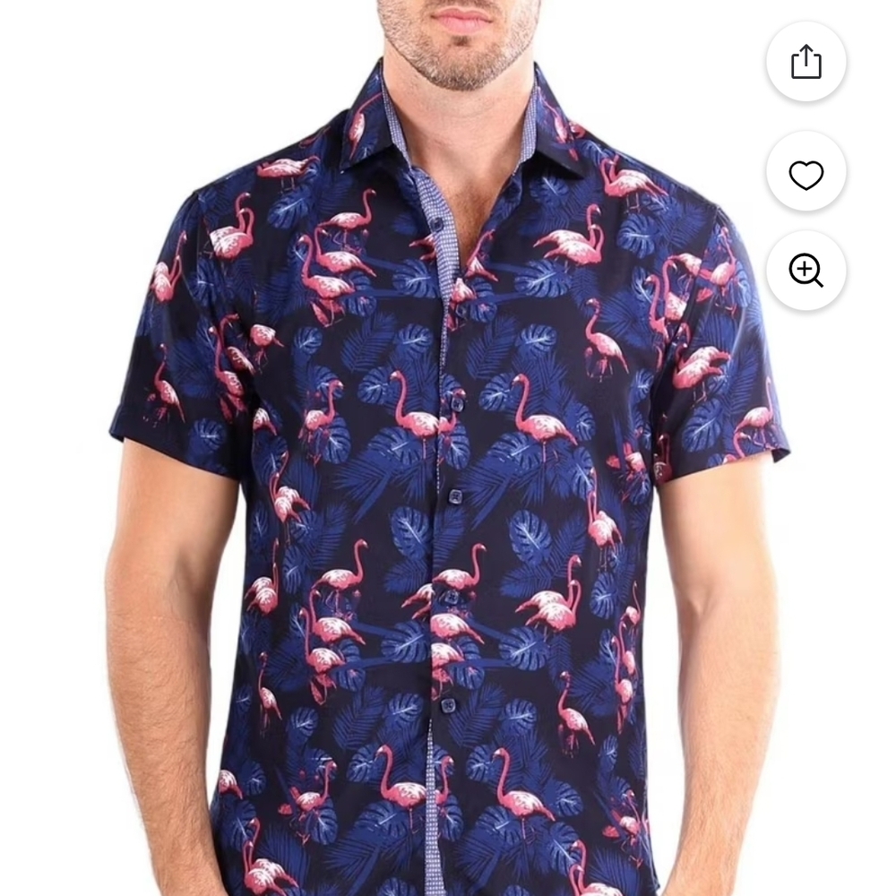 BC COLLECTION Navy Flamingo Print Shirt XL